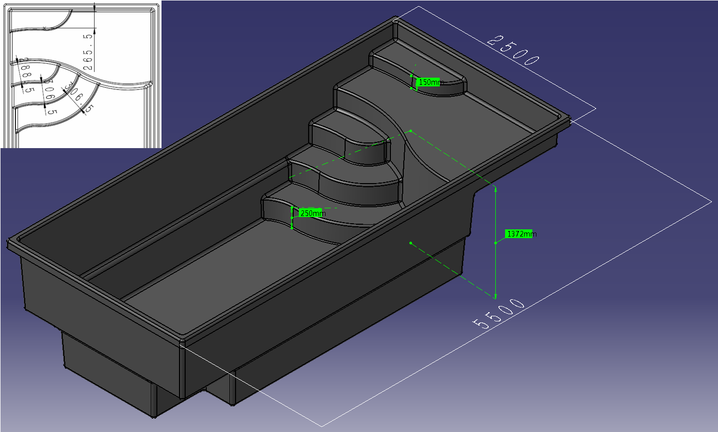 бассейн из стекловолокна 5,5 x 2,5 x 1,37 м